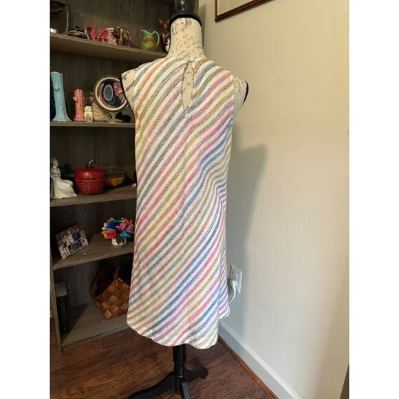 Lou & Grey Dress Diagonal Rainbow Stripe Sleeveless Swing Sundress Small Summer - Picture 6 of 10